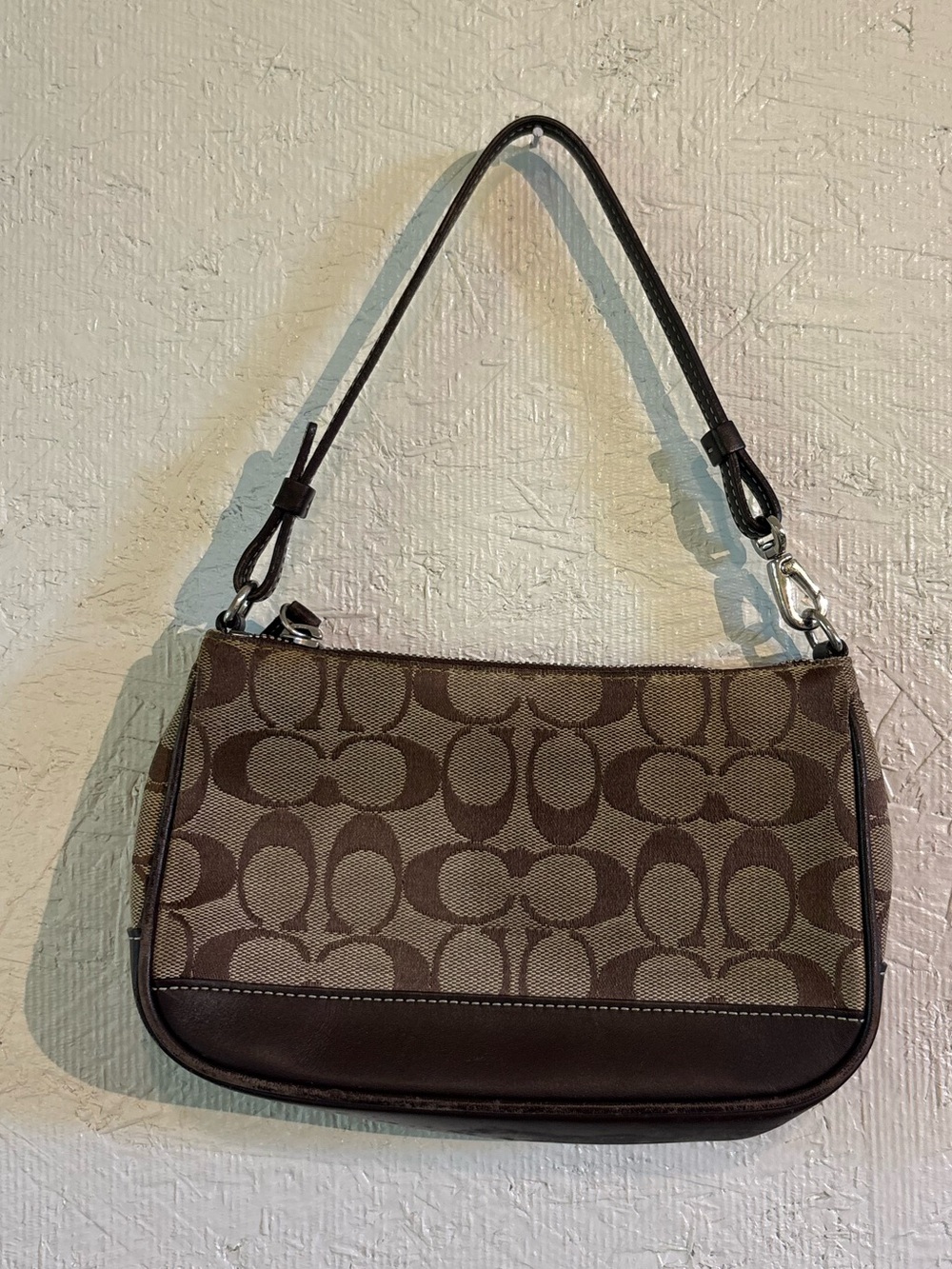 Vintage Y2K Coach Signature Canvas Shoulder Bag in Brown and Tan
